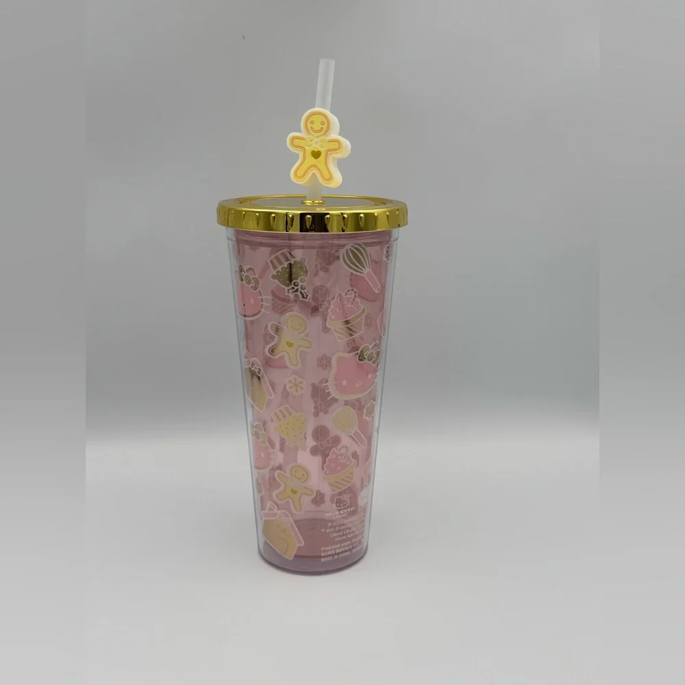 Hello Kitty Pink Christmas Tumbler Gold Lid‎ Gingerbread Straw 24oz